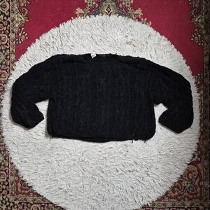 Vintage French Connection Sweater Black Chunky Knit Chenille Size Large L Indie